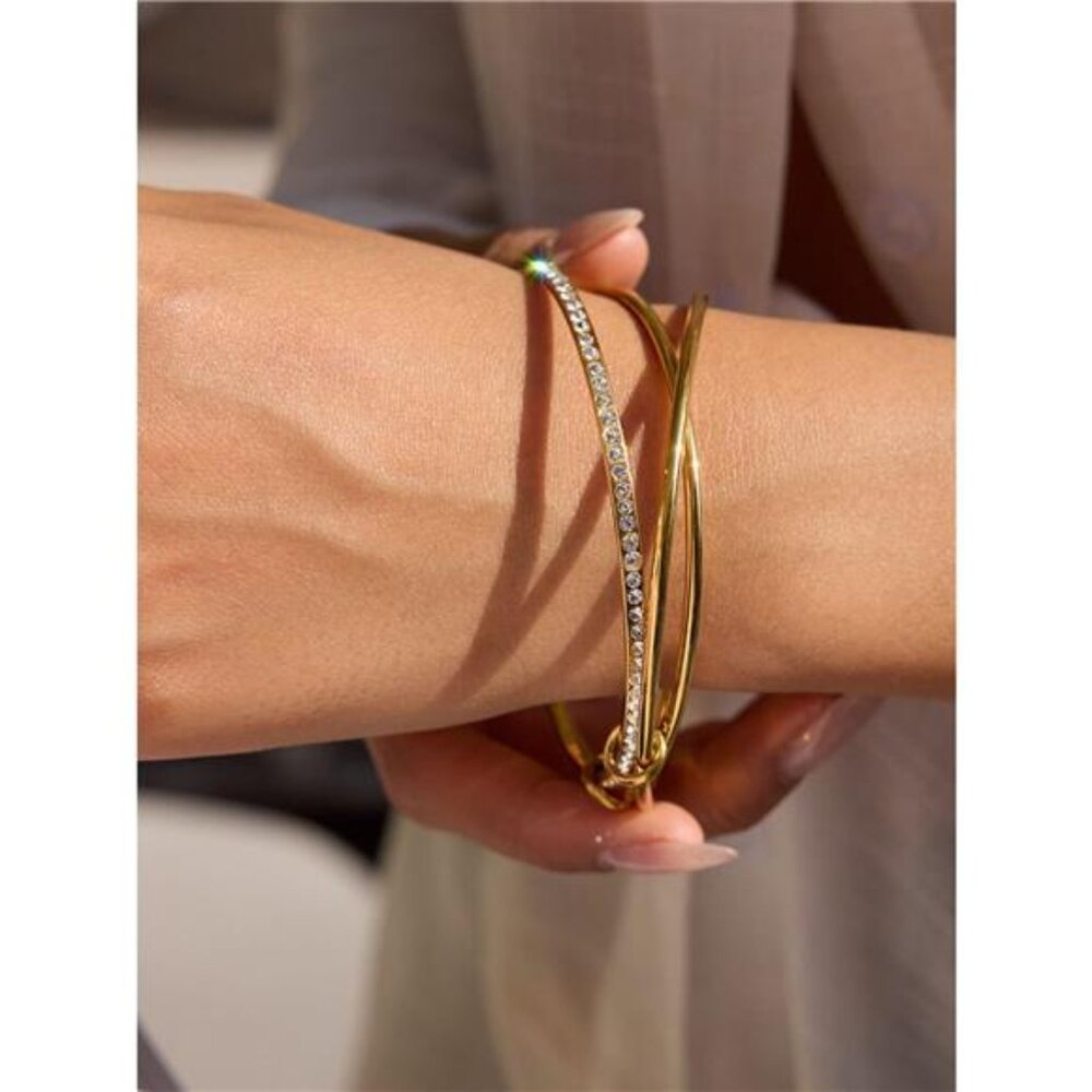 18K Gold-Plated Crossover Inlaid Zircon Bracelet